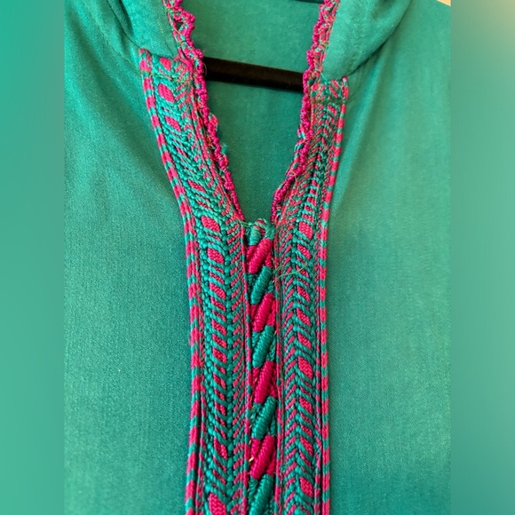Tradition Djellaba Womens Long Hooded Kaftan‎ Teal Pink Embroidered Pocket Holes - Picture 6 of 9